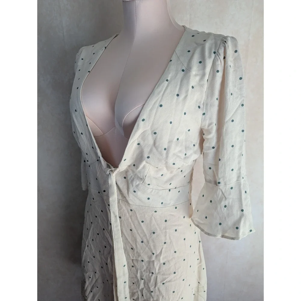 Free People Womens Dress Size 4 Beige Polka‎ Dot V-Neck Side Zip Sundress Summer